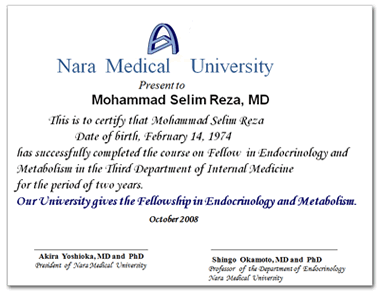 Fellowship Certification from Nara Medical Univerysity
